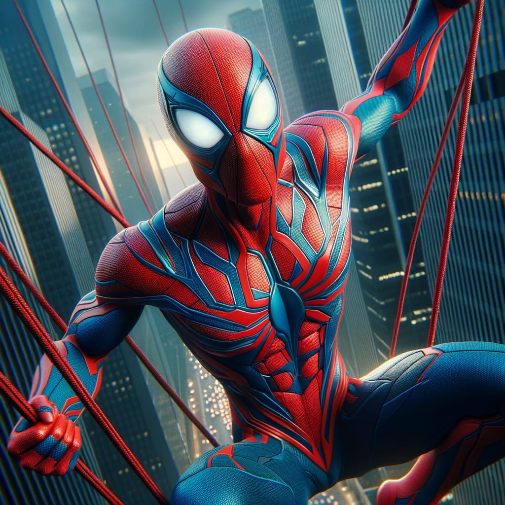 Dynamic Spider-Like Figure in Cityscape, Digital Photography