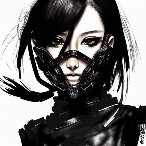Badass Woman in Leather Mask, Yoji Shinkawa Style