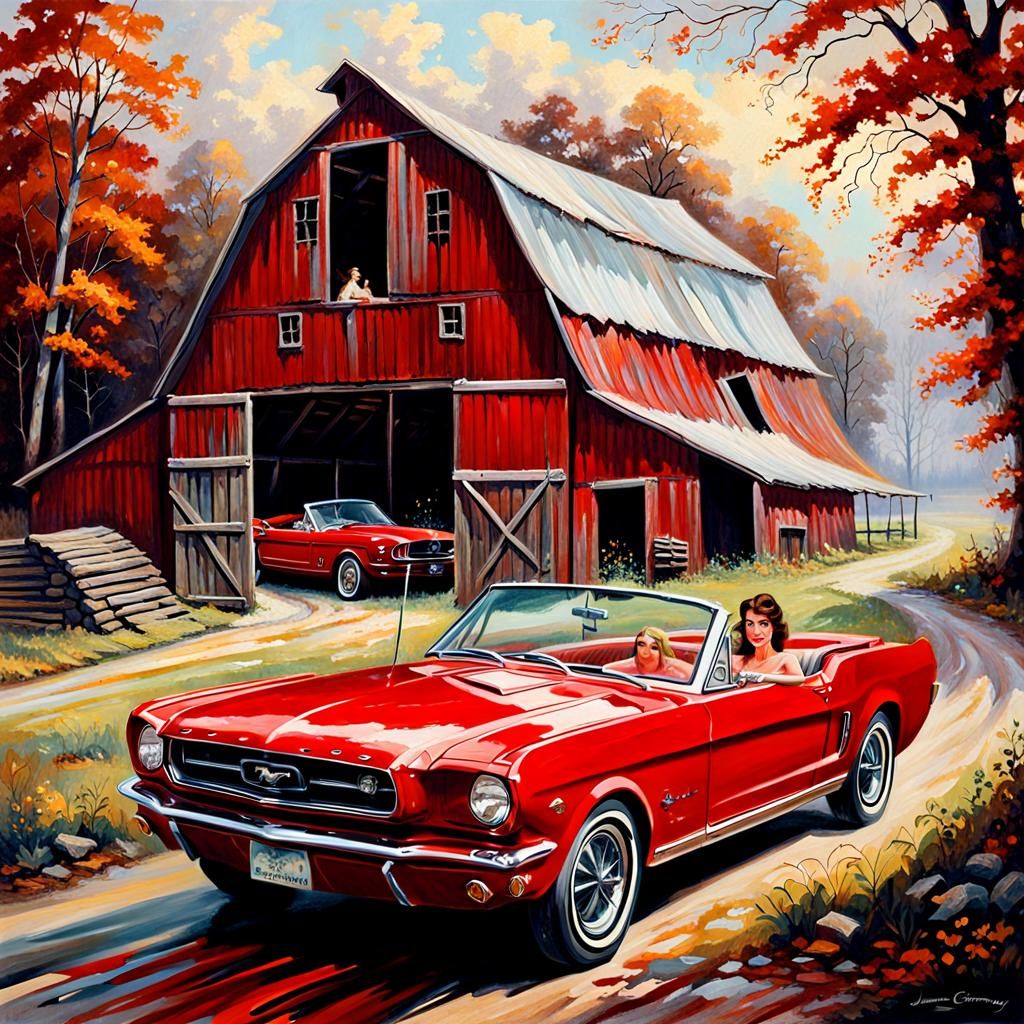 1965 Red Mustang Convertible in Barn, Gurney Style