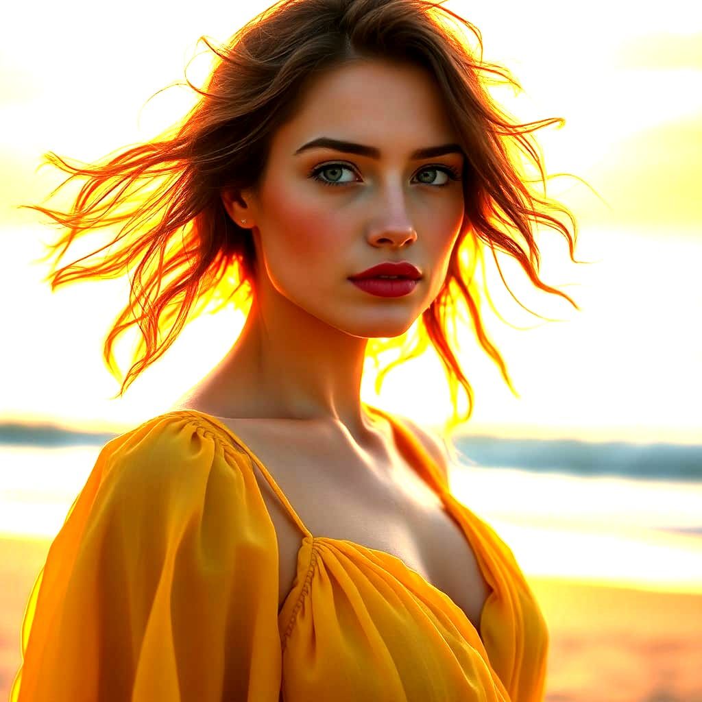 Greek Sunrise: Beautiful Woman on the Beach