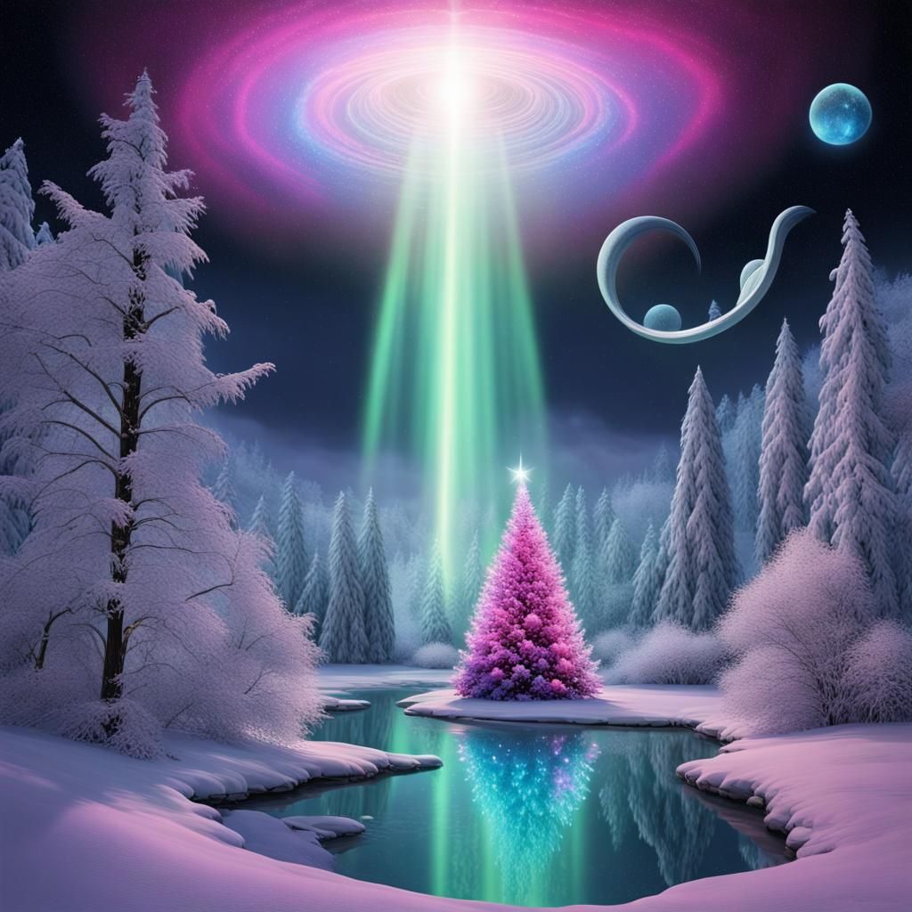 Christmas Planetarium Utopia with Aurora Borealis