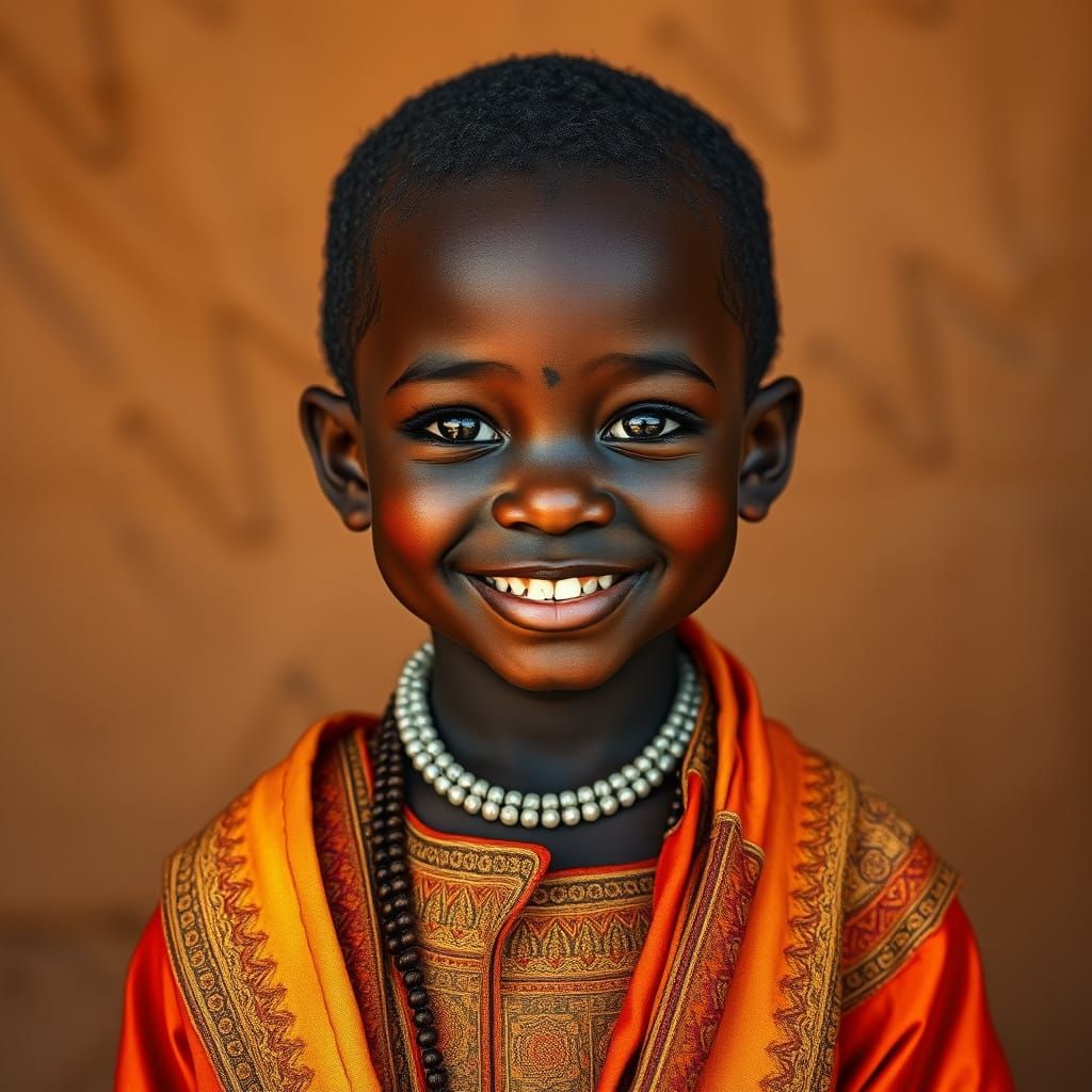 African Boy in Traditional Chad Attire, Photorealistic Portr...