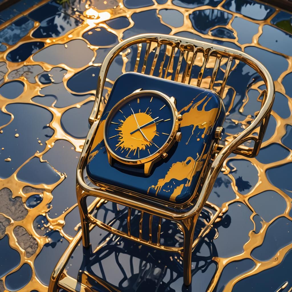 Melting Smartwatch Sunset: Abstract Art in Gold and Blue