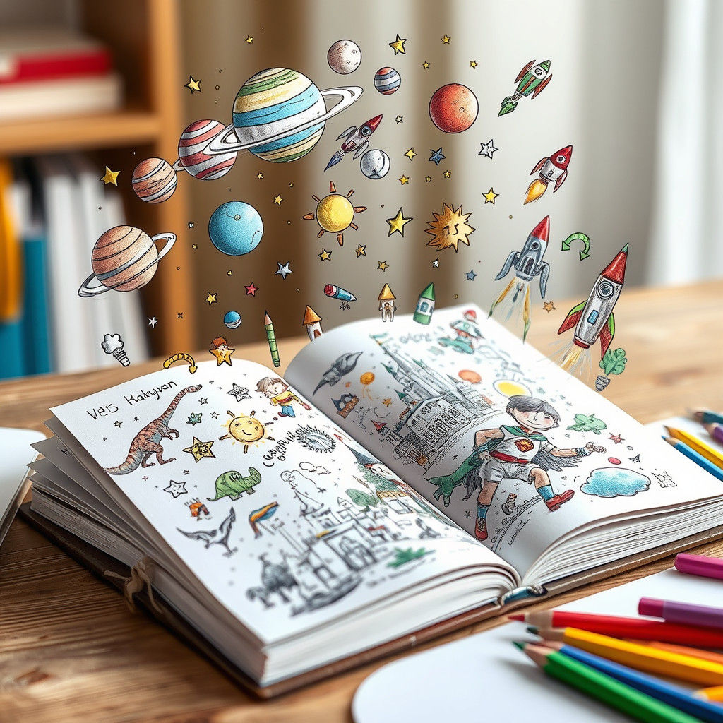 Whimsical Storybook Scene with 3D Doodle Illustrations