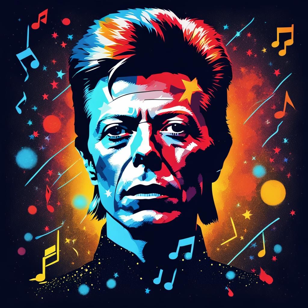 David Bowie Silhouette in Synthwave Style