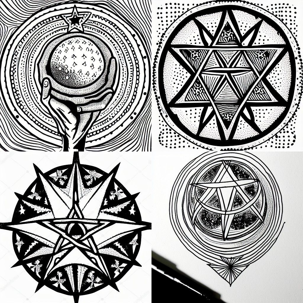 Magic Crystal Ball in Fortune Teller Hands: Line Art