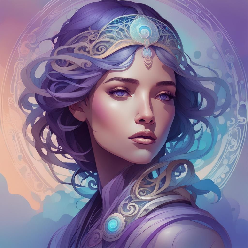 Ethereal Woman Portrait in Art Nouveau Style