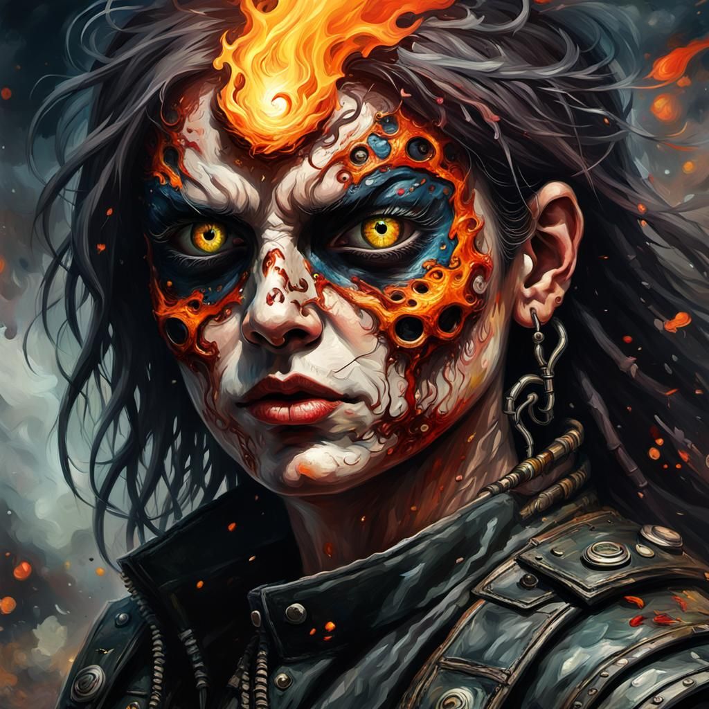 Eyeball Head Biker Warrior: Gothic Impressionist Masterpiece