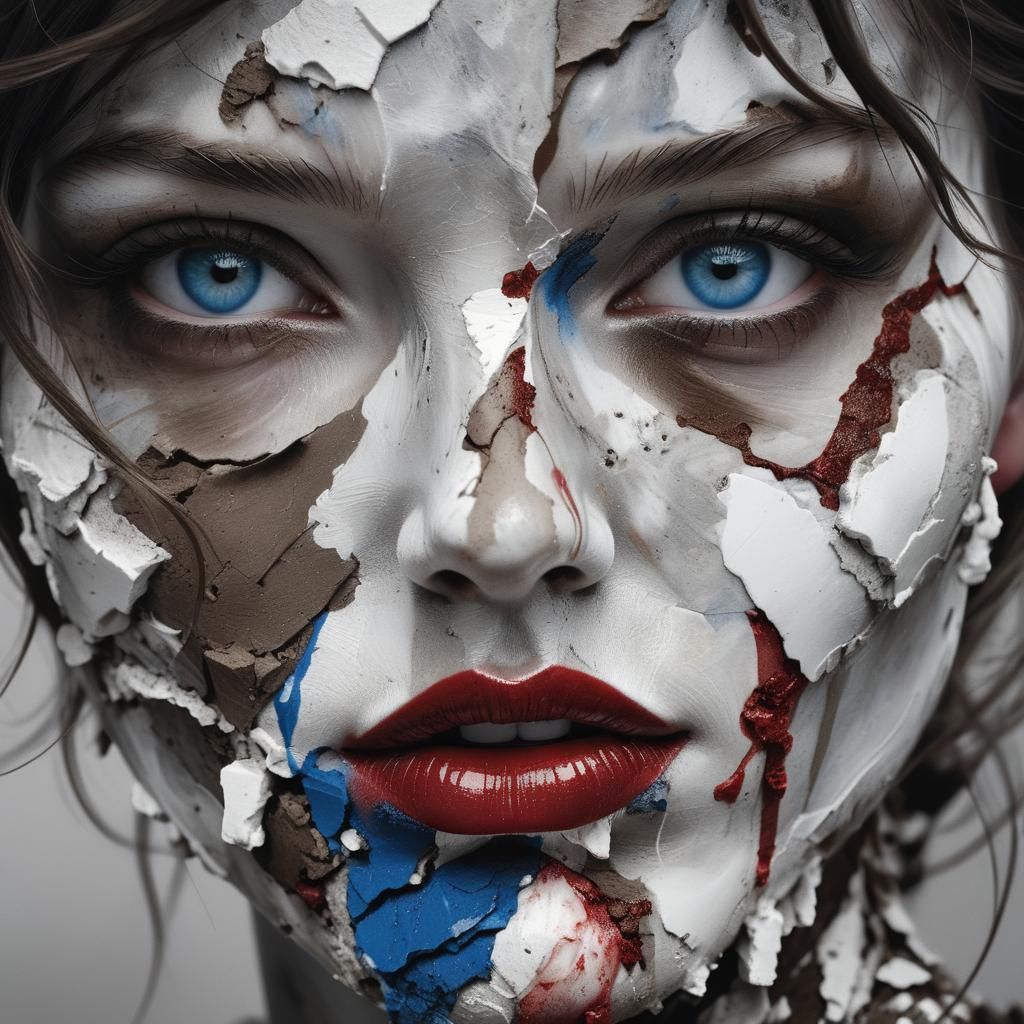 Marble Girl Portrait with Blue Eyes, Pencil Sketch