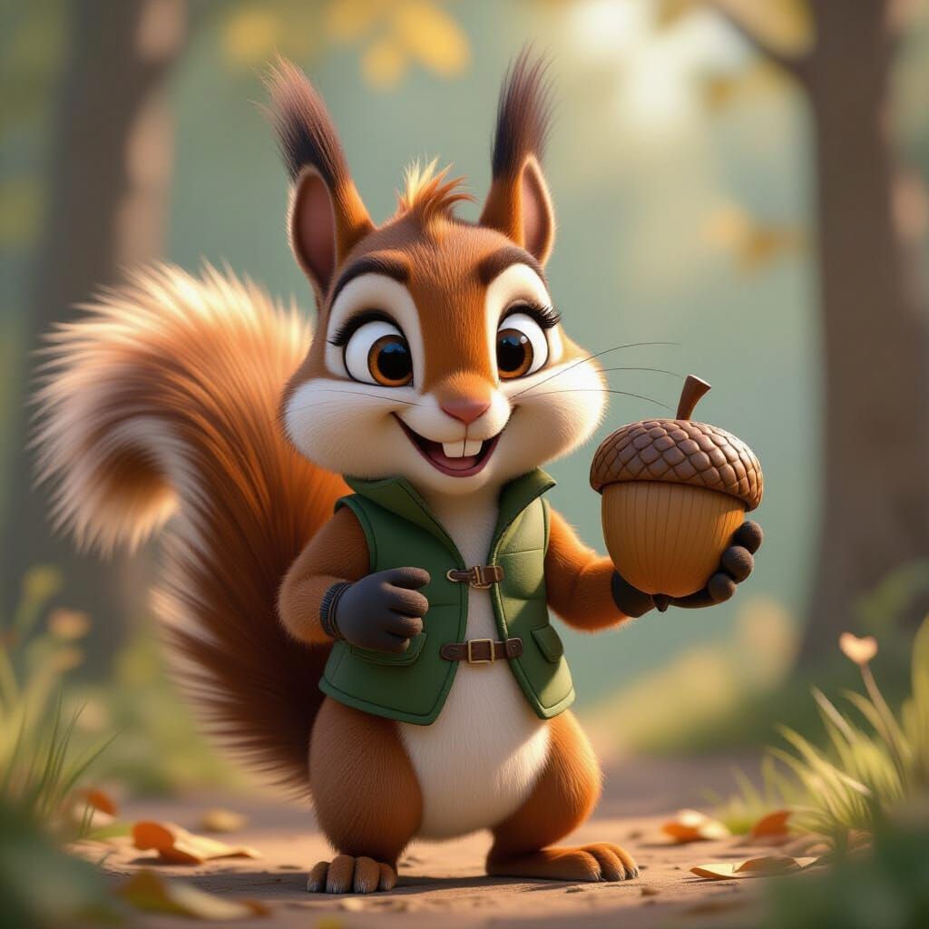 Cartoon Squirrel Character in Pixar-inspired 3D Style