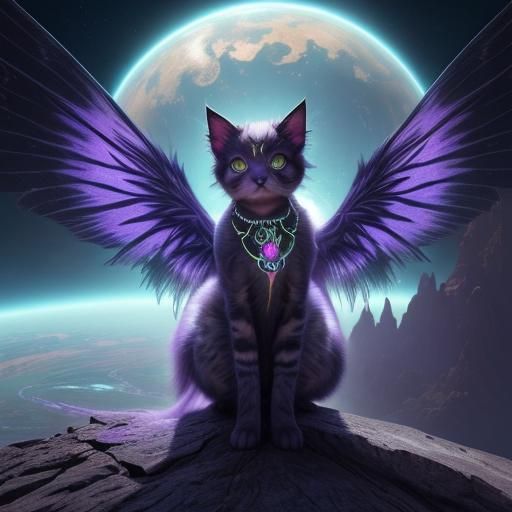 Winged Kitten on Exotic Planet: Fantasy Concept Art