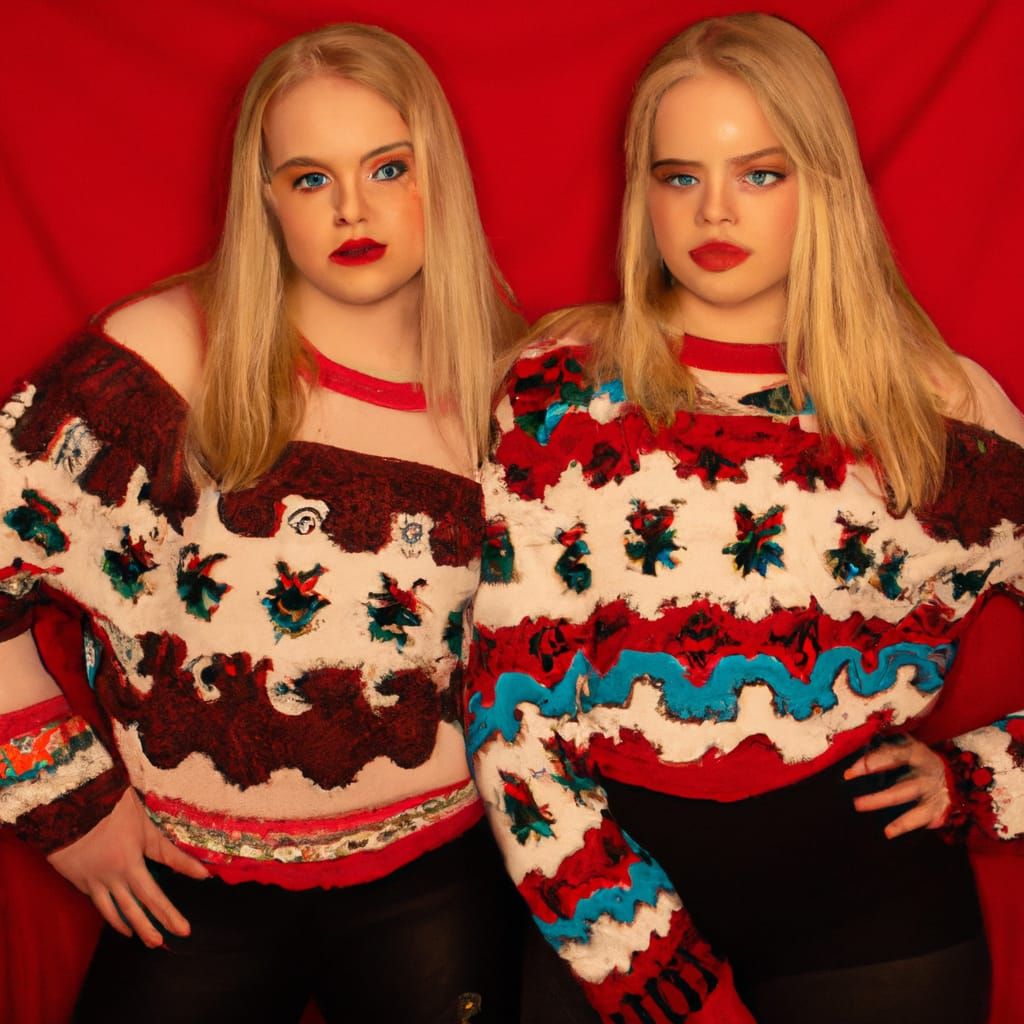 Blonde Twin Sisters Rock Ugly Christmas Sweaters