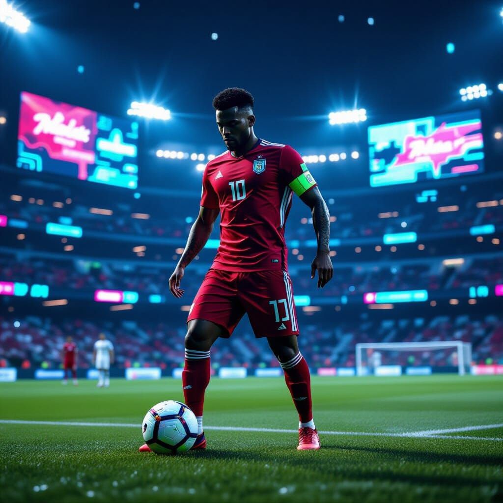 Cyberpunk Soccer Player in Neon Stadium