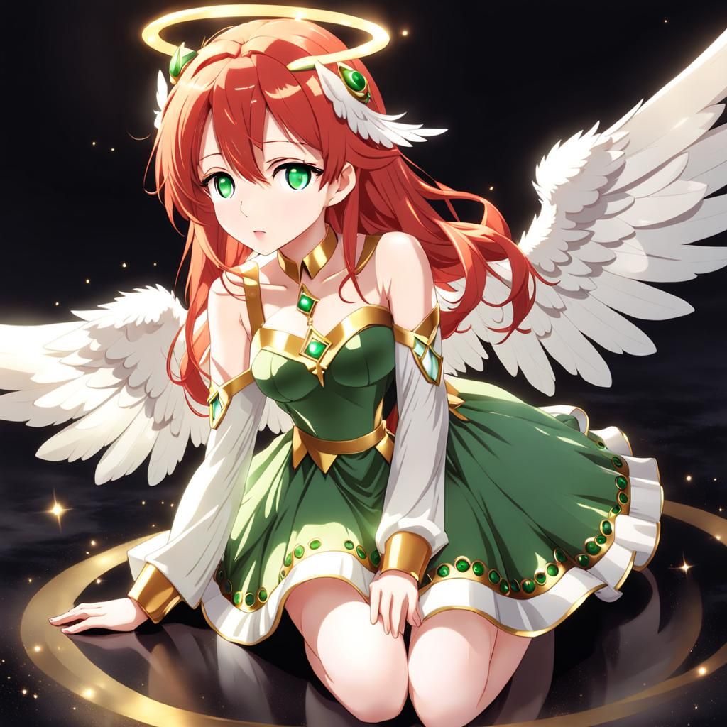 Anime Angel in Golden Dress