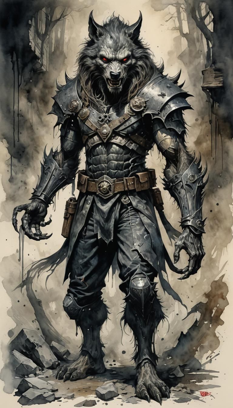 Heavy-Metal Werewolf Mixed Media Artwork
