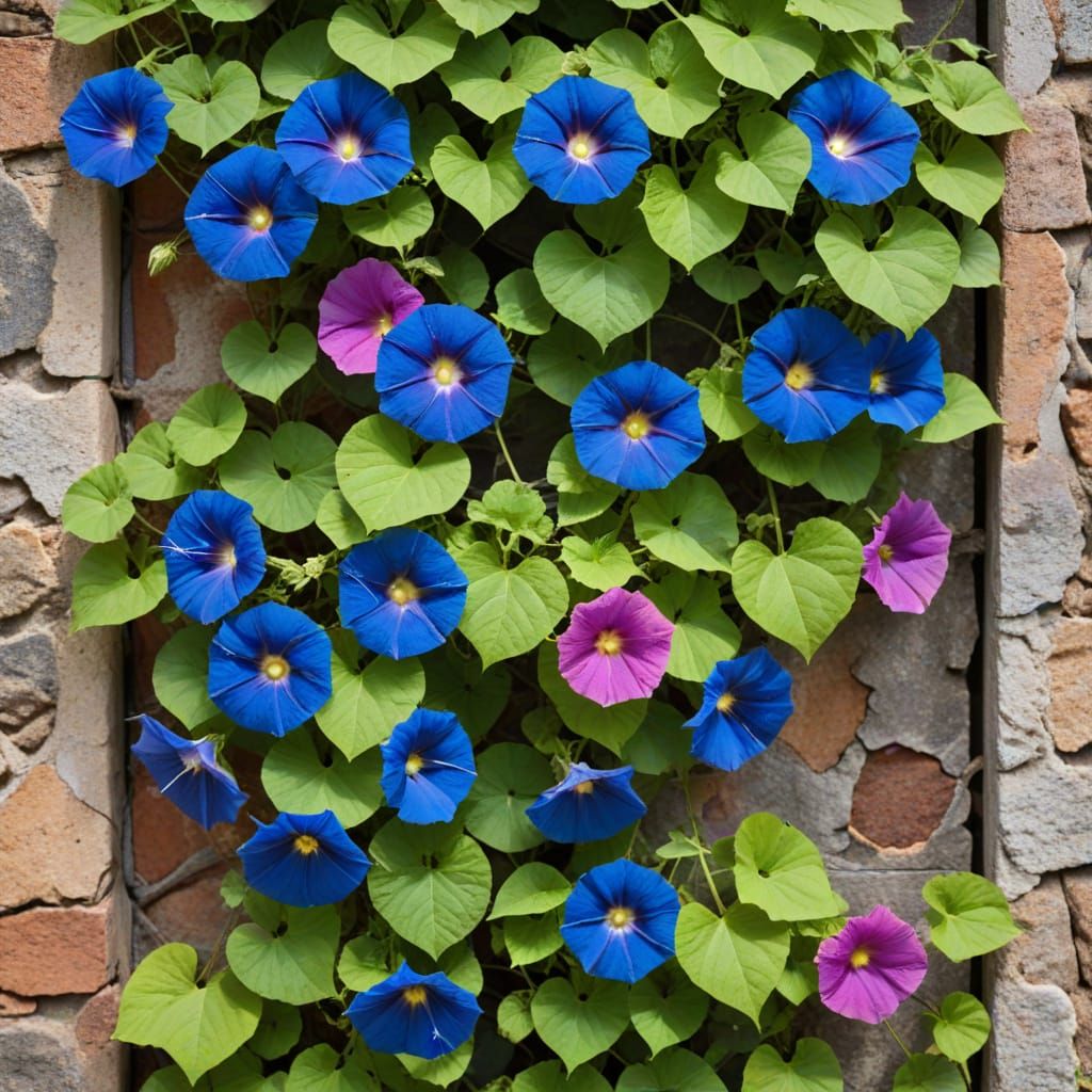Vibrant Morning Glories Ascend Ossified Lattice