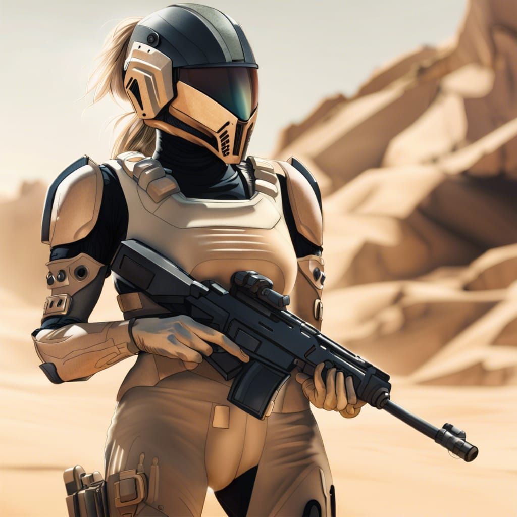Futuristic Female Soldier in Desert Camouflage