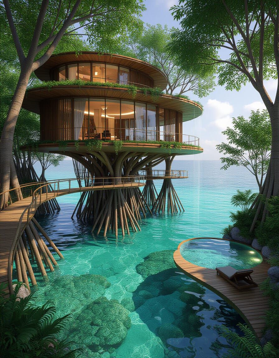 Luxurious Mangrove Treehouse Over Bioluminescent Lagoon