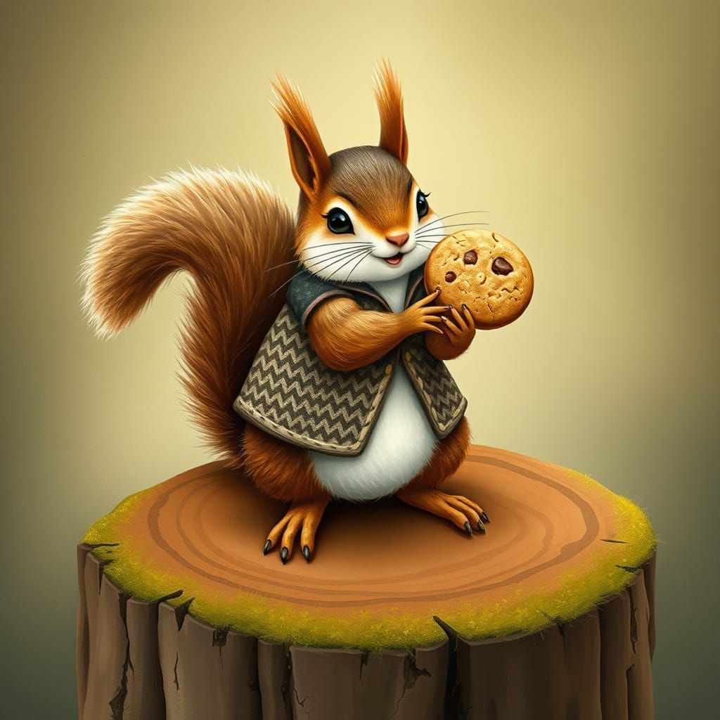 Whimsical Forest Creature Holds Cinnamon Treat