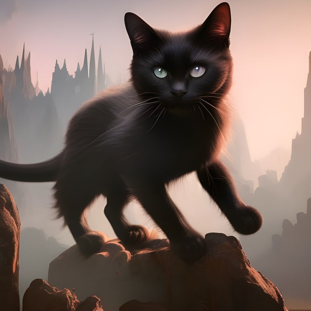 Detailed Black Cat Fantasy Concept Art