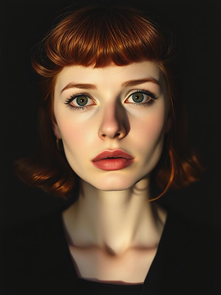 Dramatic Portrait of Red-Haired Woman in Vintage Style