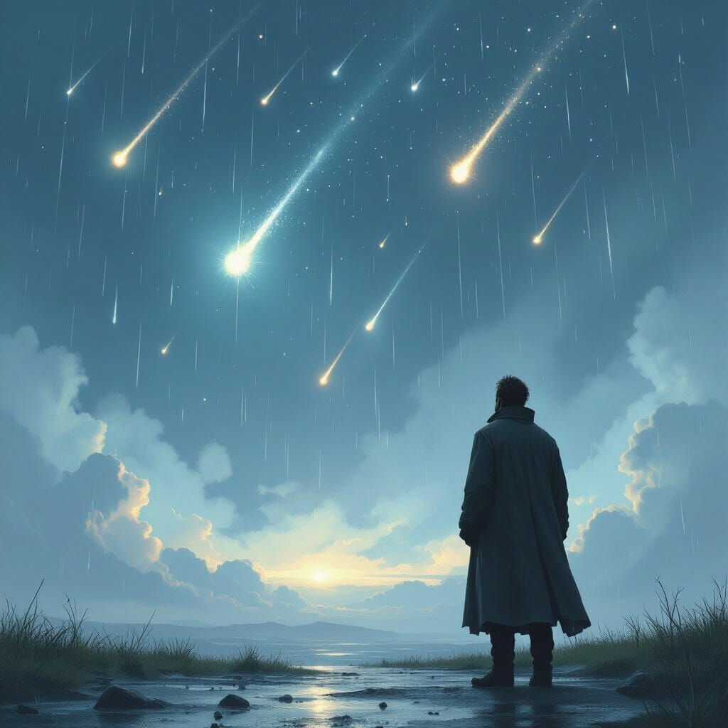 Meteor Rain: A Mystical Sci-Fi Landscape