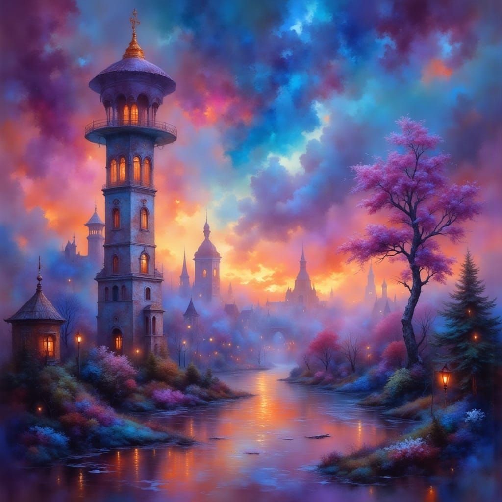 Hyperrealistic Rainbow Sky in Classical Style