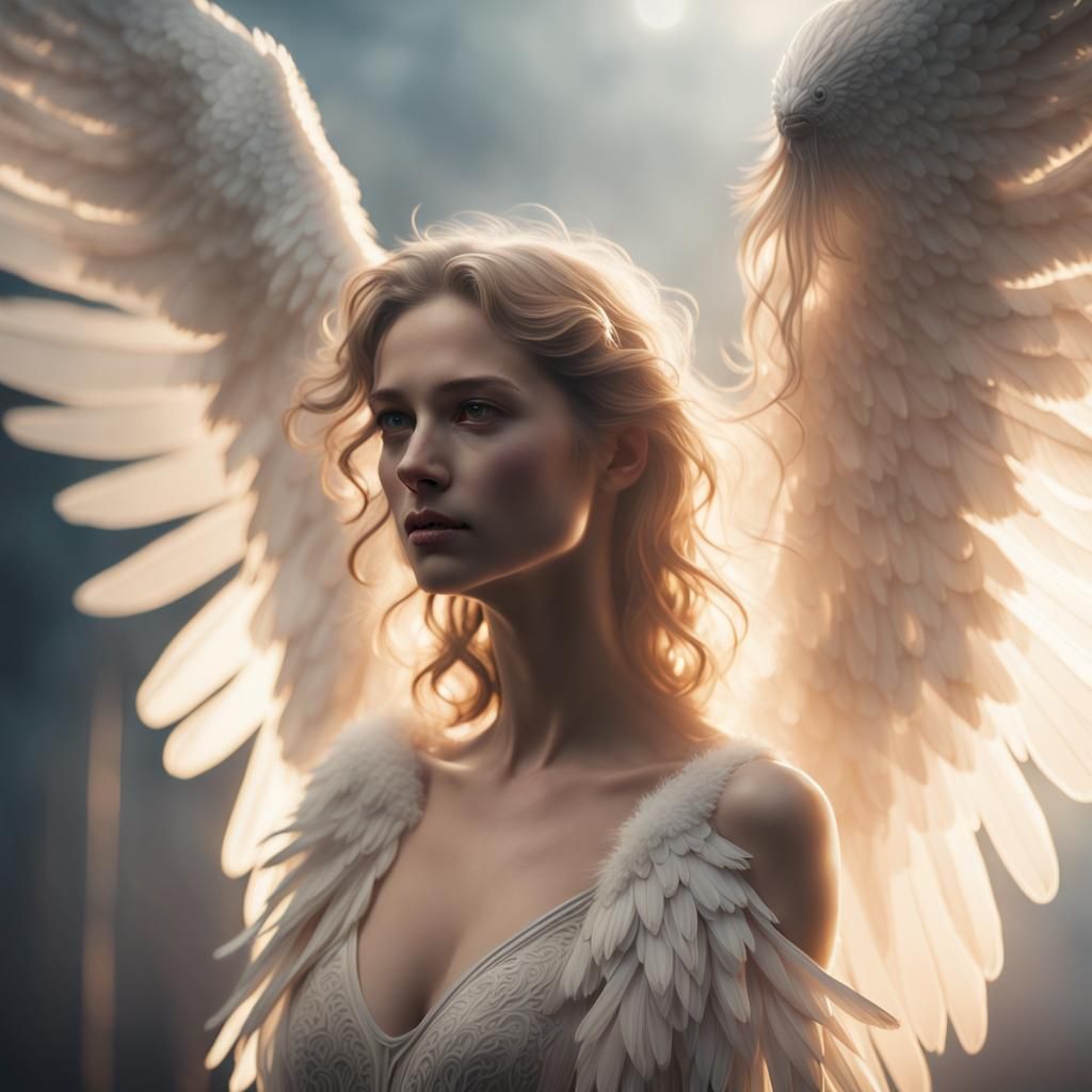Majestic Angel with Wings in Atmospheric Light