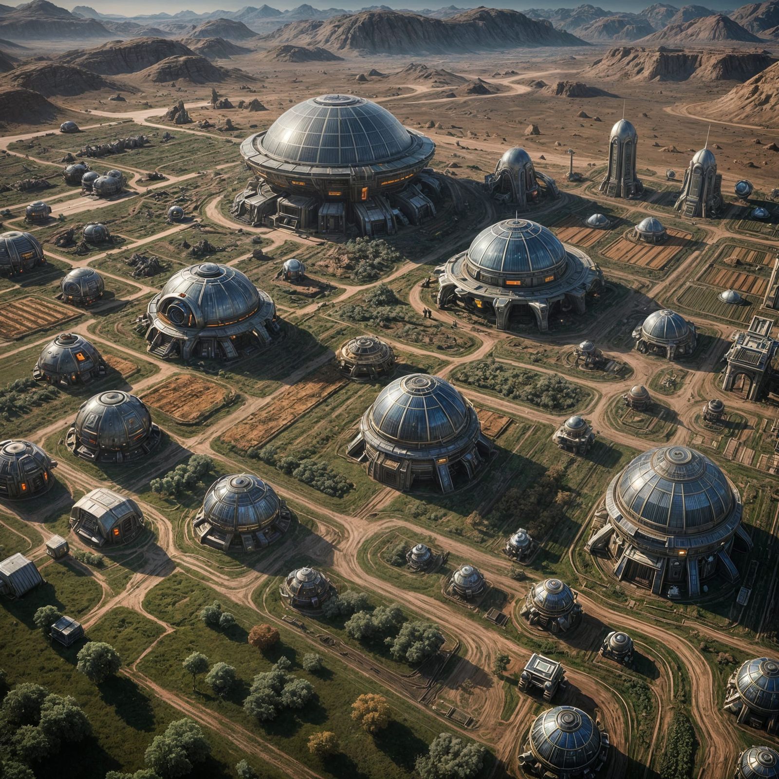 Futuristic Alien Farm on Mars in Fantasy Style