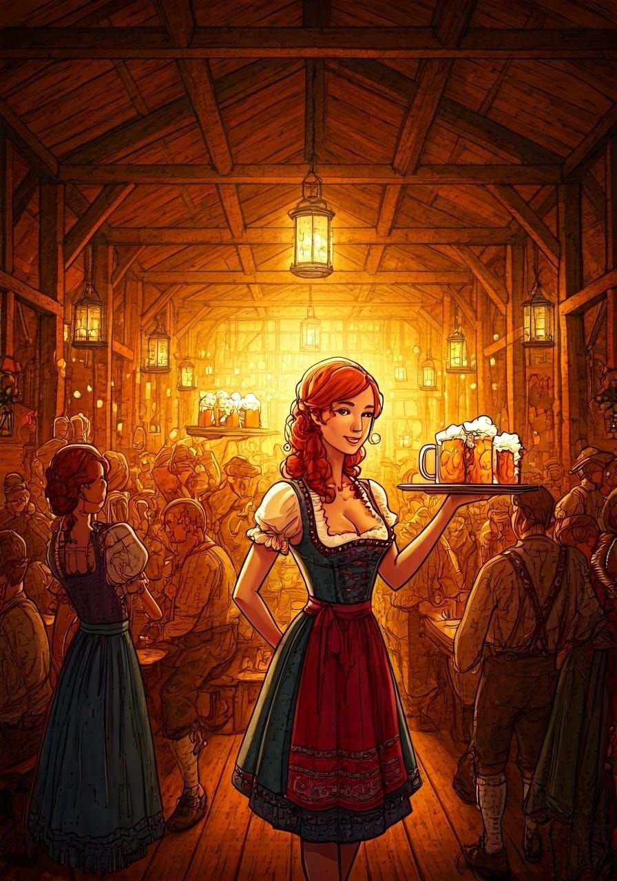 Oktoberfest Scene in Expressionist Digital Art Style