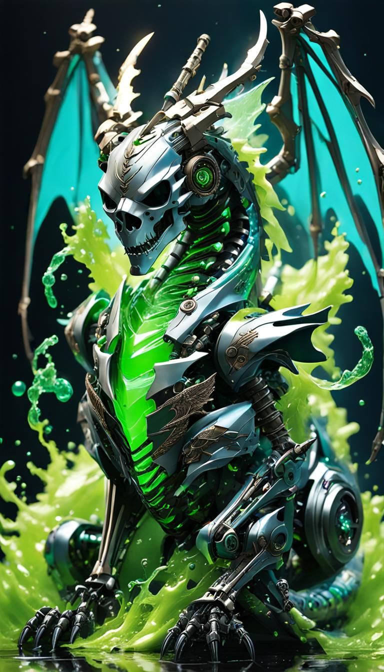 Beautiful Robot Dragon Girl Chimera with Slime Body