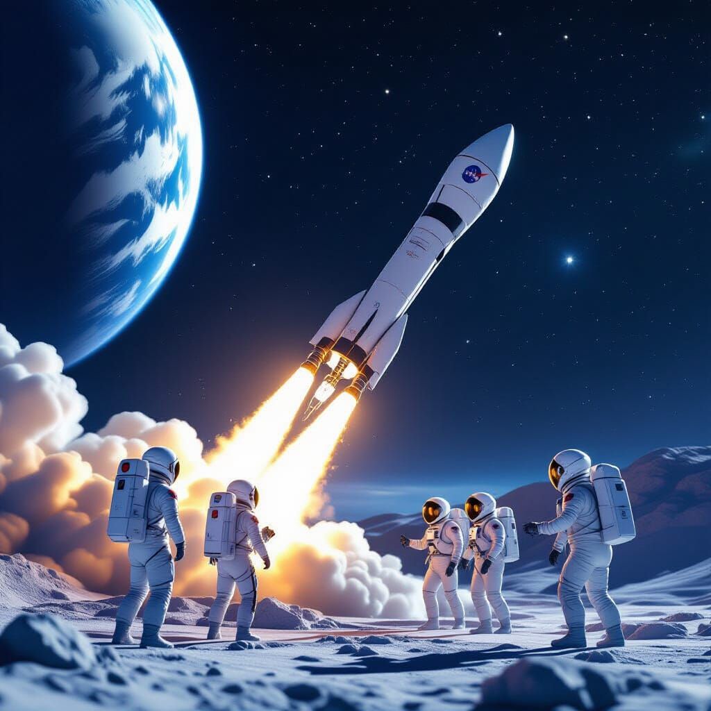 Futuristic Artemis Rocket Launch to Moon Base