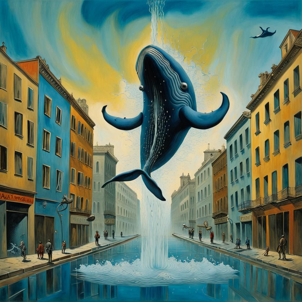 Surreal Whale in Hypermodern Cityscape