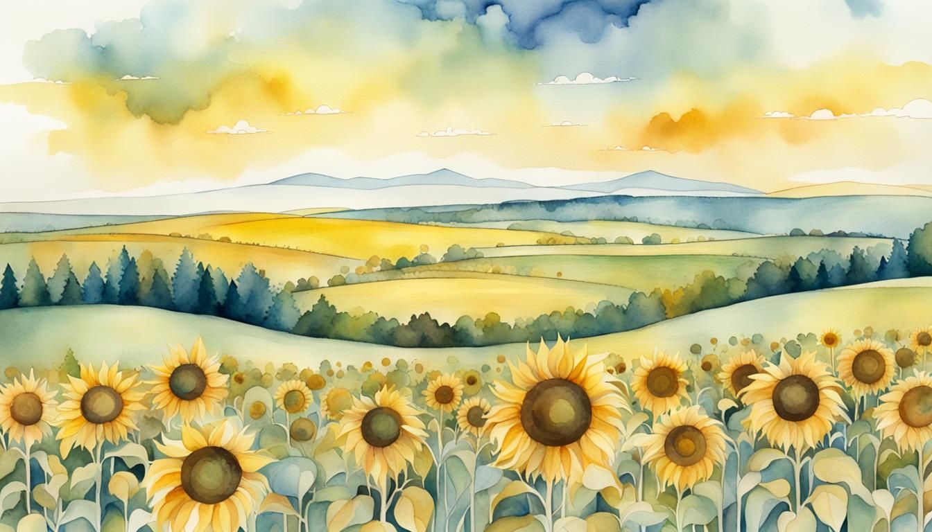 Sunflower Field: Dreamlike Watercolor Landscape