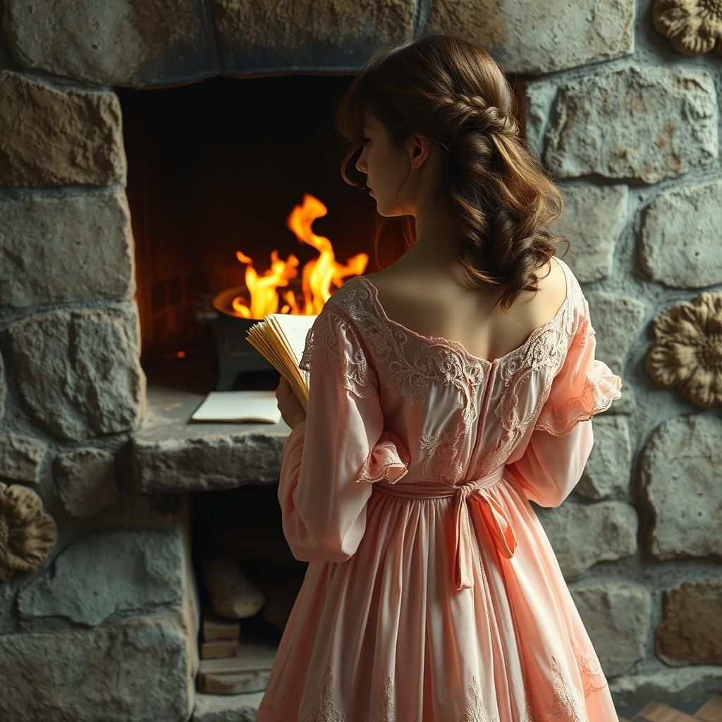 Woman Burns Letters in Photorealistic Style