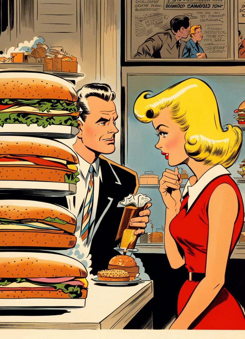 Blondie and Dagwood Gaze at Giant Sandwich