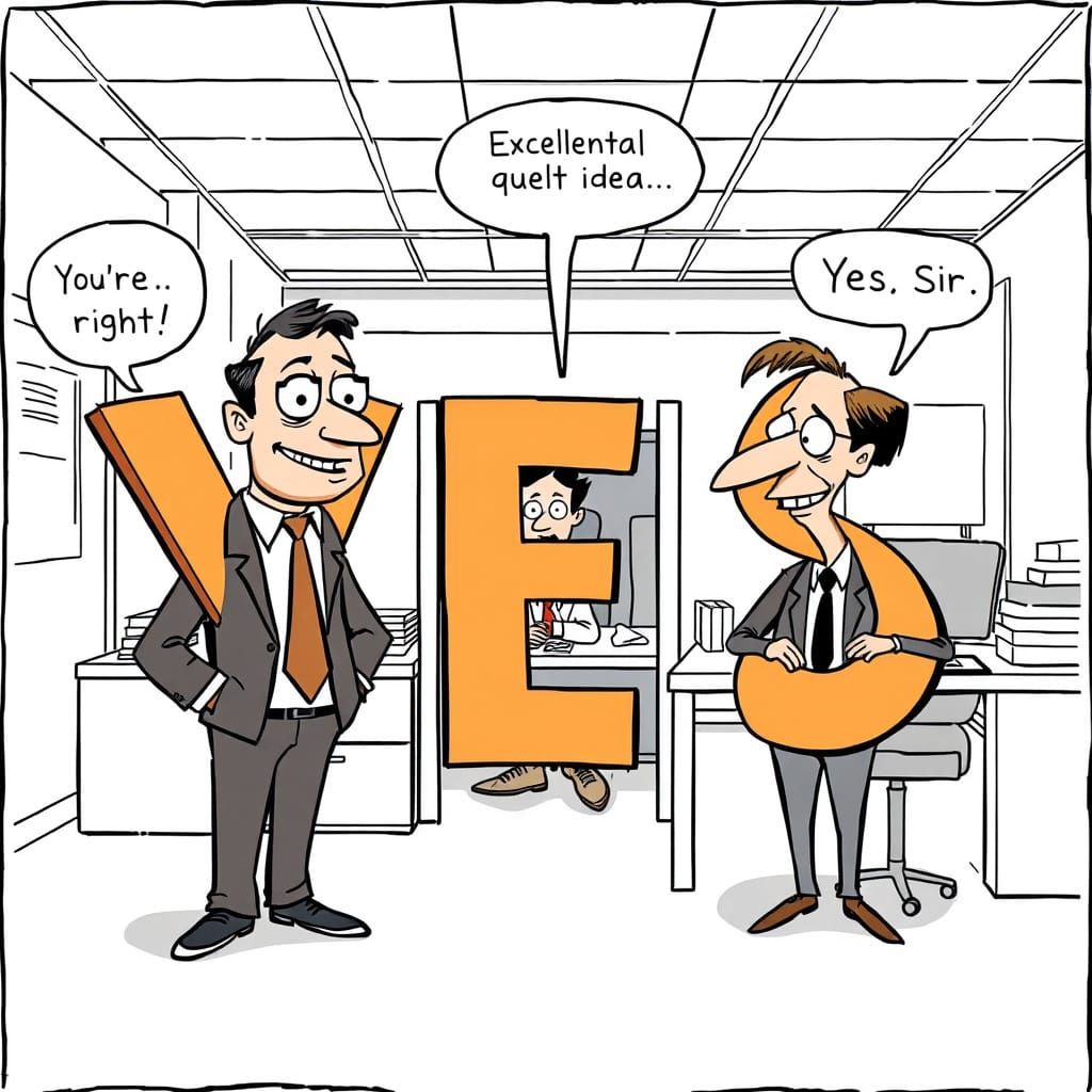 Humorous Office Scene with Anthropomorphic Letters