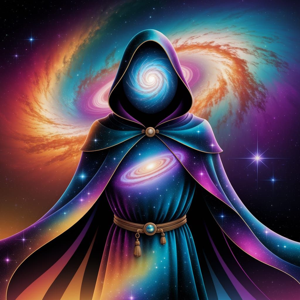 Hooded Figure in Starry Robe, Cosmic Art