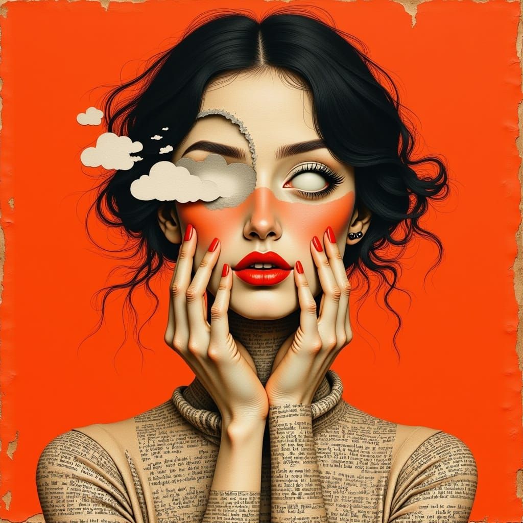 Surreal Halftone Woman Portrait in Pop Art Style