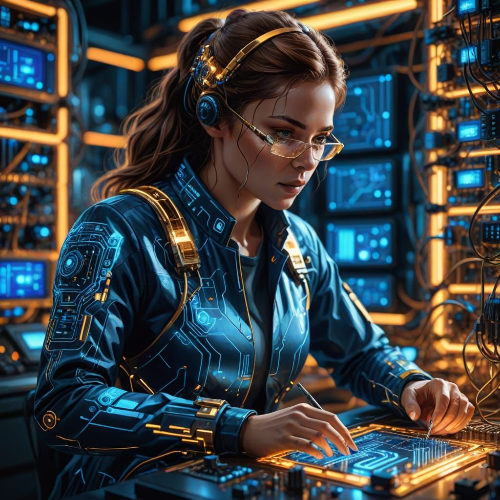 Futuristic Lab Scene with Glowing Circuits