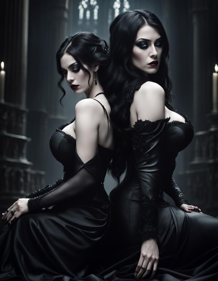 Gothic Women in Cathedral: A Dark Fantasy Masterpiece