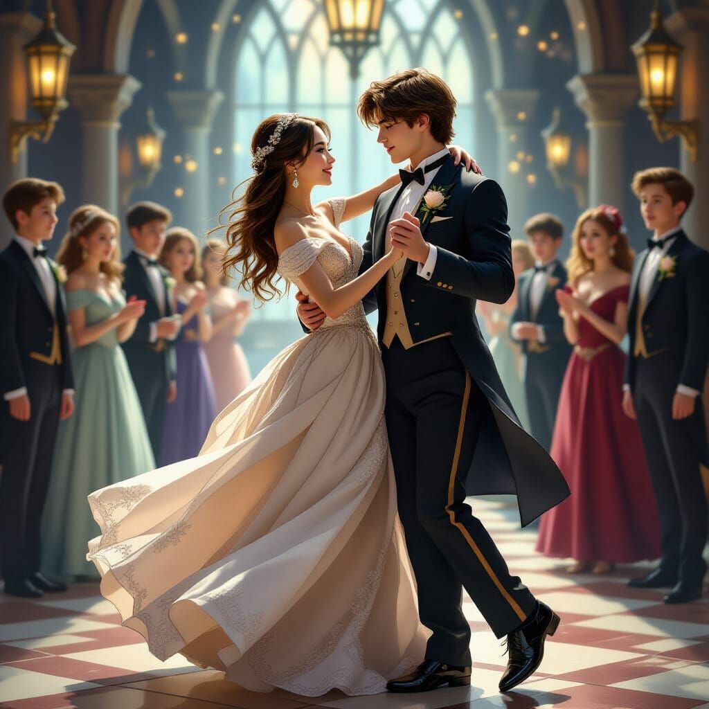 Yule Ball Dance at Hogwarts in Photorealistic Style