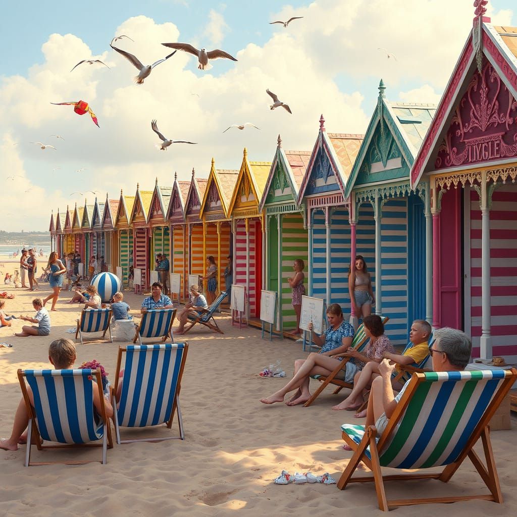 Vibrant Victorian Beach Huts by the Sea
