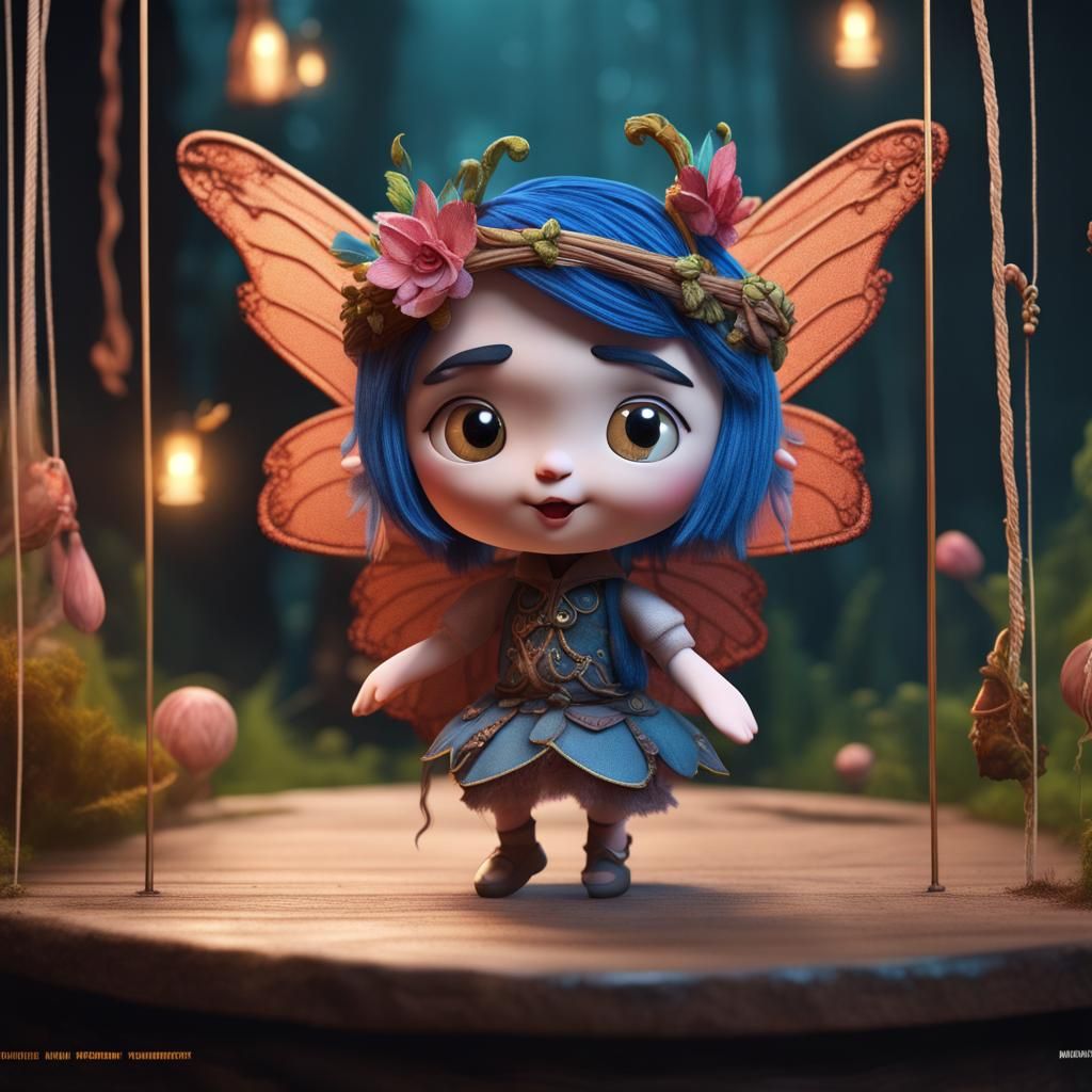 Chibi Fairy String Puppet in Detailed Puppet Theater