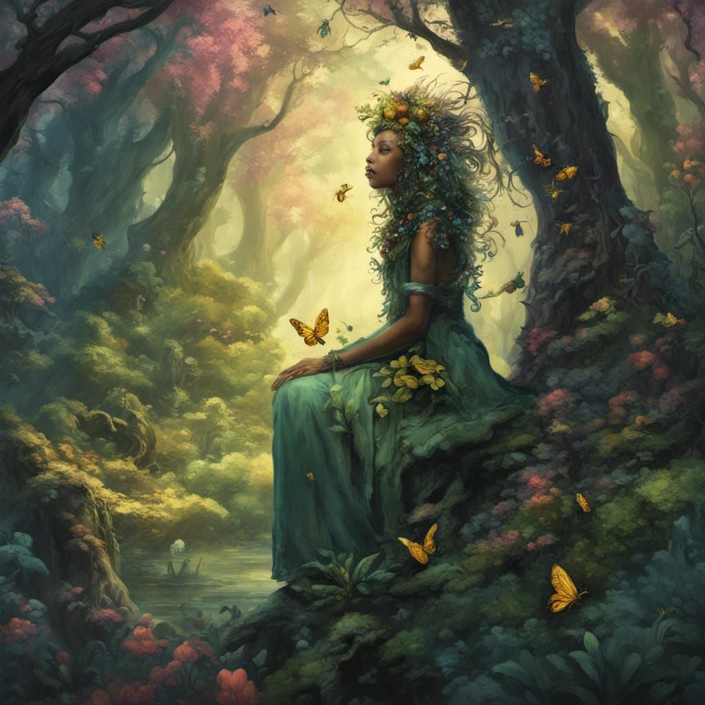 Forest Protector with Bees and Bugs: Detailed Matte Painting