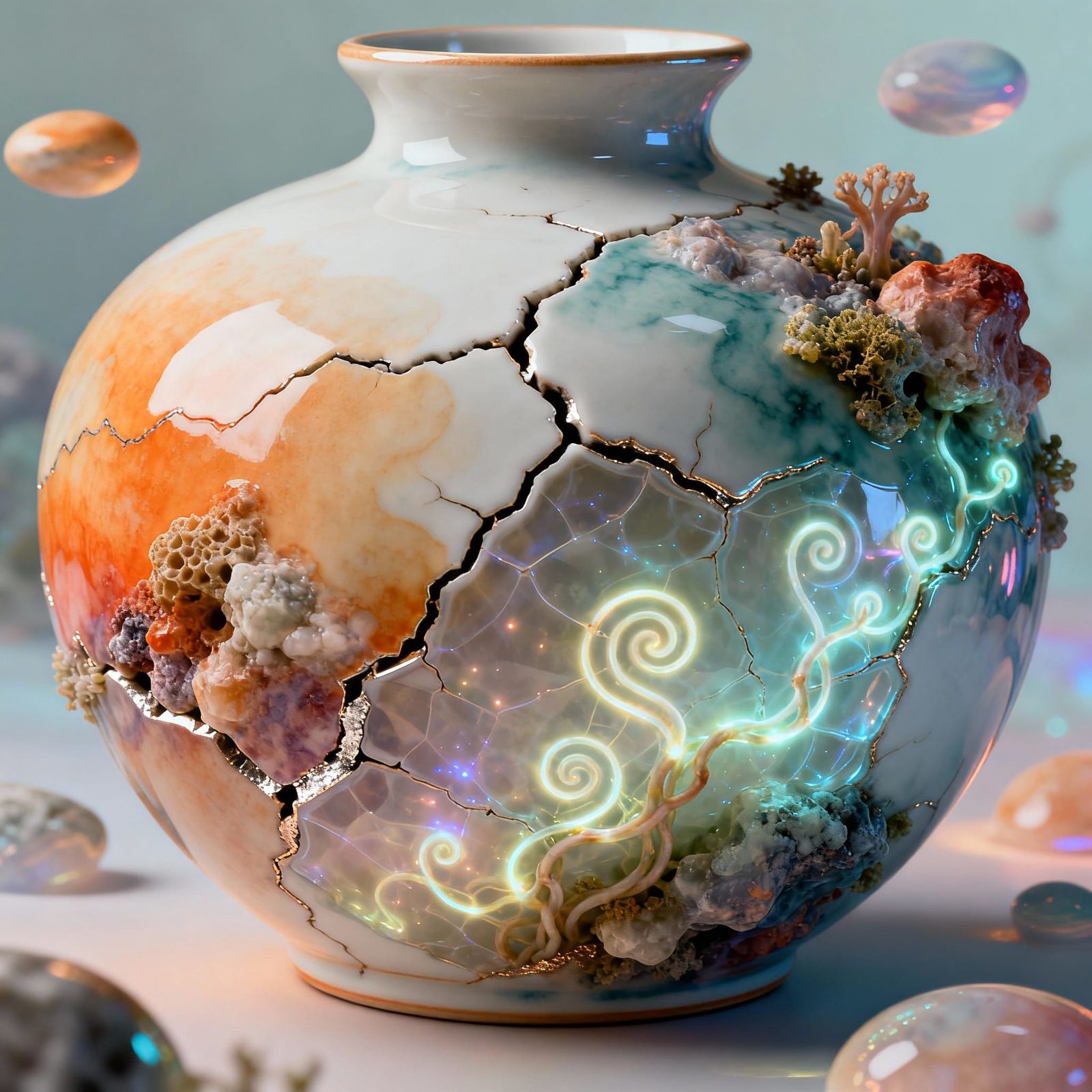 Surreal Tranquility With Fractured Porcelain and Organic Gro...