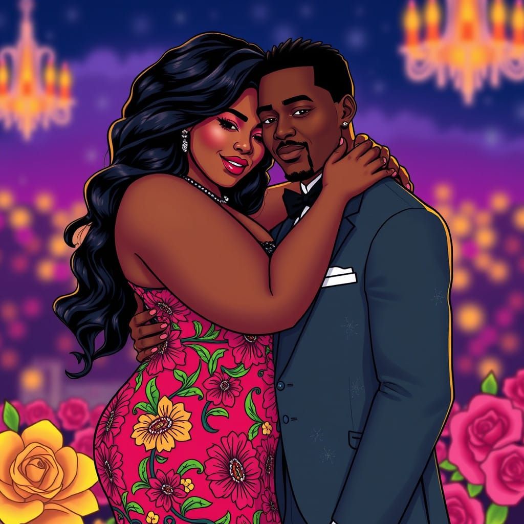 Vibrant African Royalty in Intimate Embrace