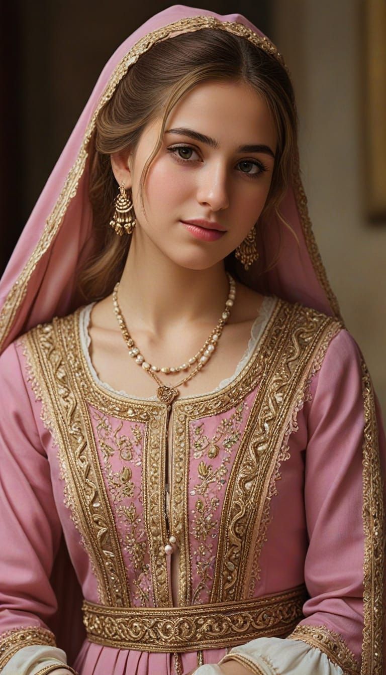 Beautiful Syrian Girl in Traditional Dress - Vibrant Oil Pai...