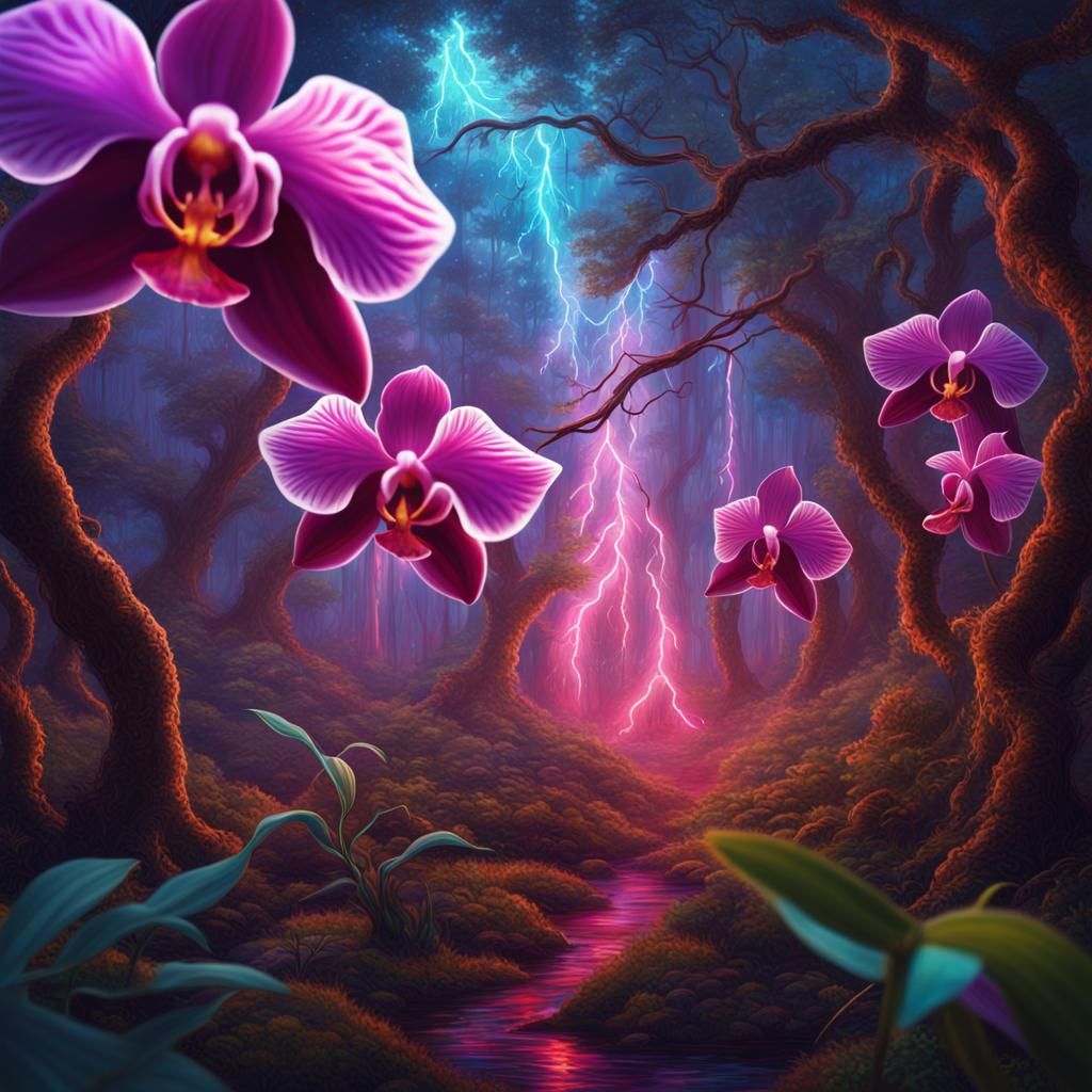 Orchid Bloom in Dark Cinnamon Forest