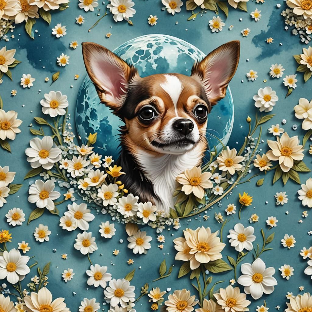 Ocean Meets Moon with Floral Chihuahua